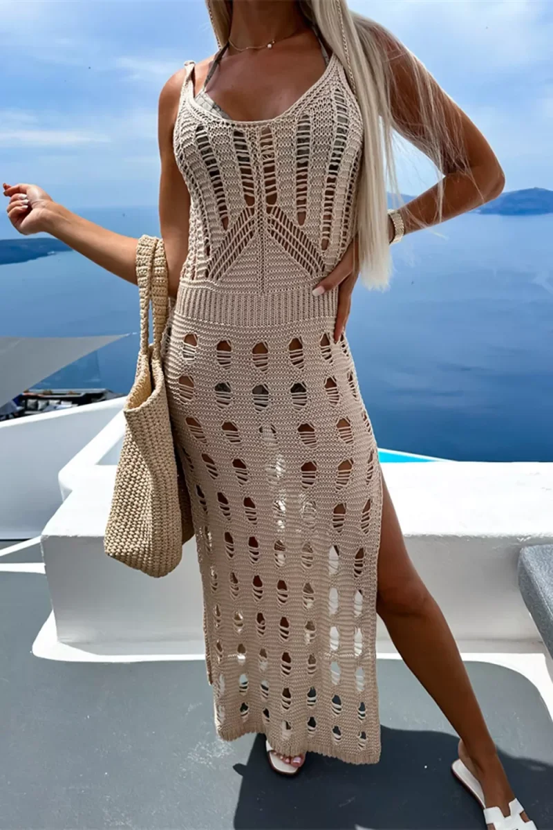 Harjakattoinen Slit Scoop Neck Hihaton Cover Up