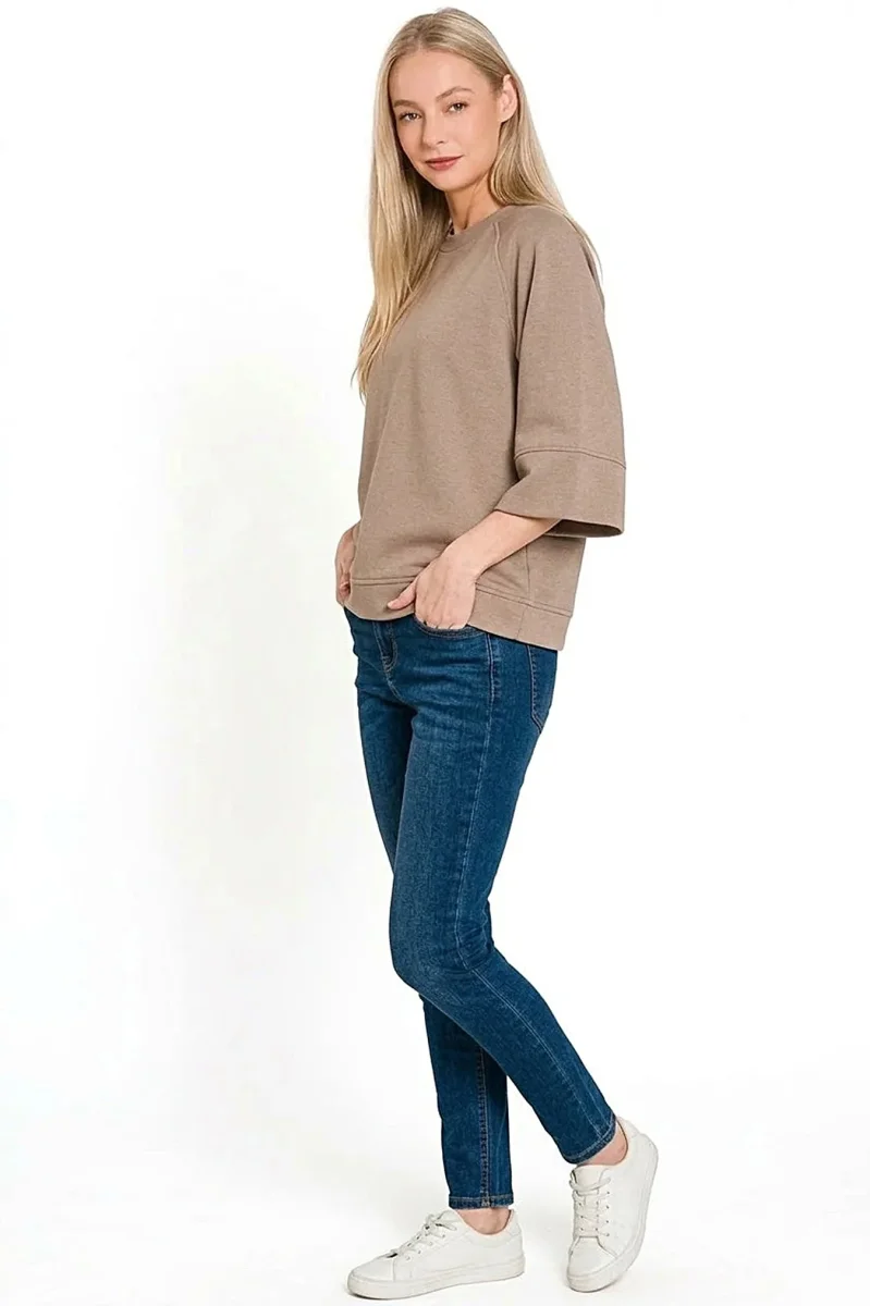 Elegantti Cocoa Fashion Bell Sleeve -neulepusero pehmeästä ja joustavasta puuvillasekoitteesta - Image 4