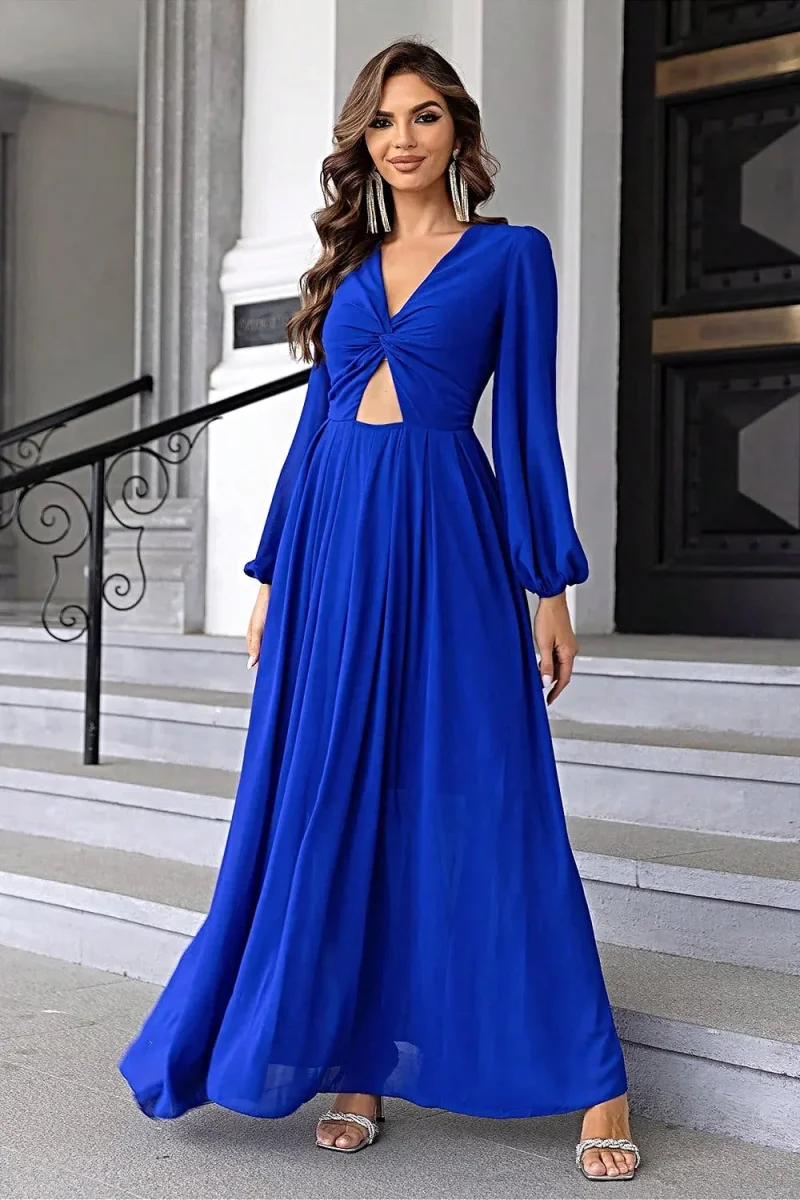 Chic Twist Front Cutout Long Sleeve Women's Fashion Dress in 100% Polyester