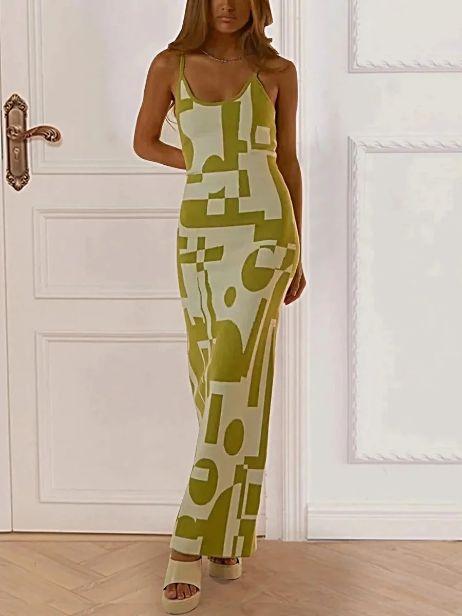 Spaghetti Strap Maxi Sweater Dress - Highly Stretchy, 100% Polyester, Machine Washable