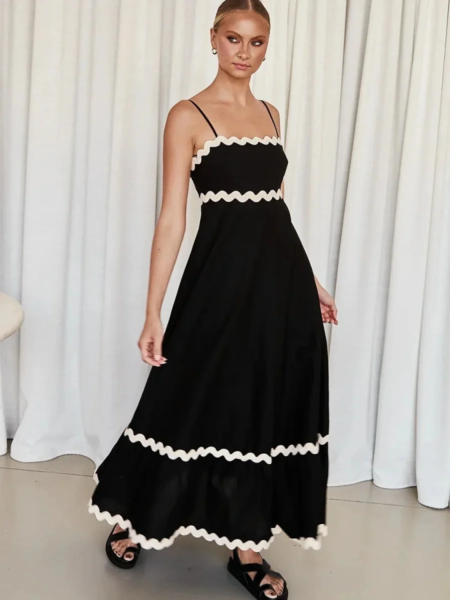 Elegant Spaghetti Strap Maxi Dress in Luxe Opaque Fabric – Perfect for Summer Events