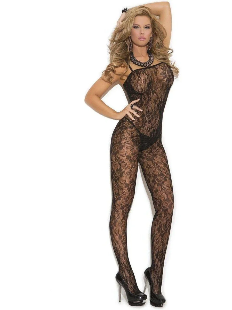 Upea Rose Lace Bodystocking avoimella haaralla musta, punainen, myös plus-kokona