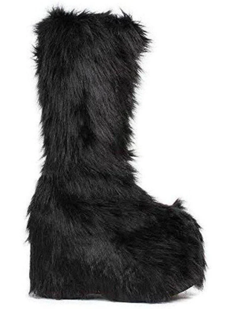 Faux Fur Ankle Boots - Ellie Shoe 500-FUZZ 5" Chunky Heel Platform Boot in Black, Blue, Pink, White