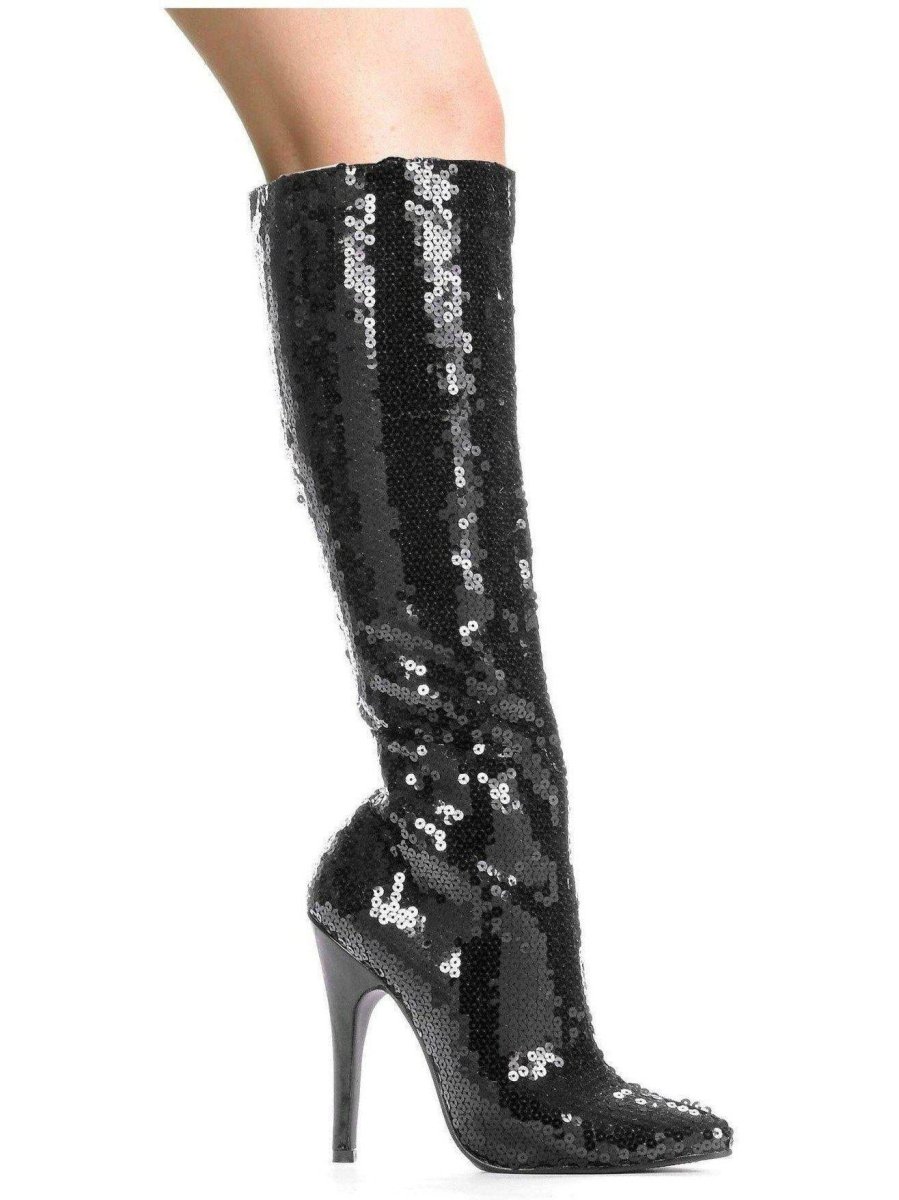 Ellie Shoes 511-Tin 5" Heel Knee High Sequined Boots in Black, Gold & Silver - Sizes 5-14