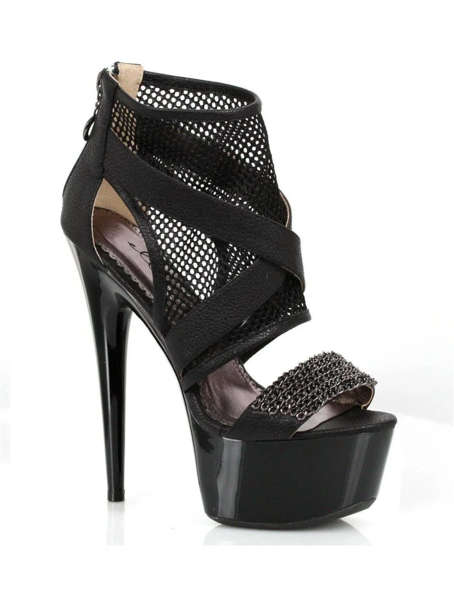 Ellie Shoes 609-Shawna Women's Platform Sandals with 6" Pointed Heel in Black, Sizes 5-12