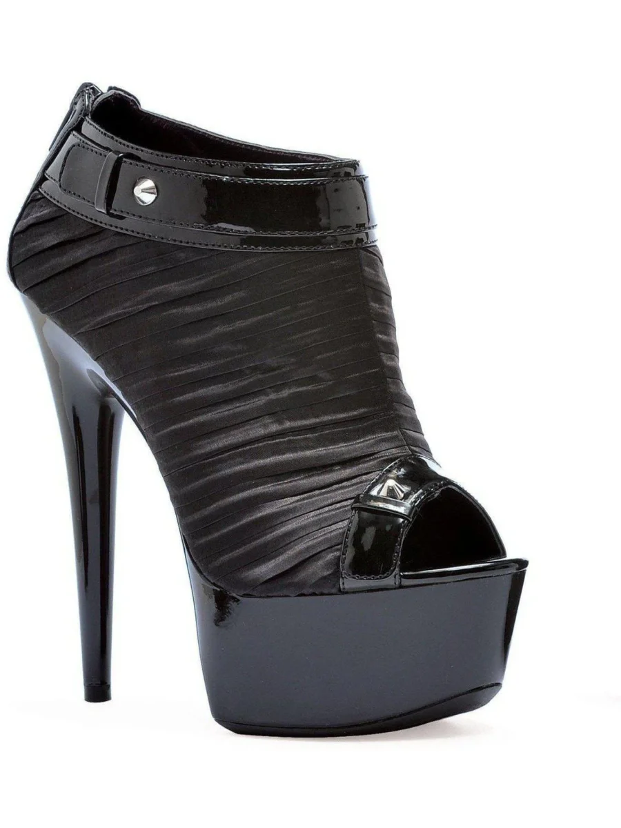 Ellie 609-Somi mustat peep toe -nilkkurisandaalit satiinirypytyksellä - naisten 6 cm platform-kengät