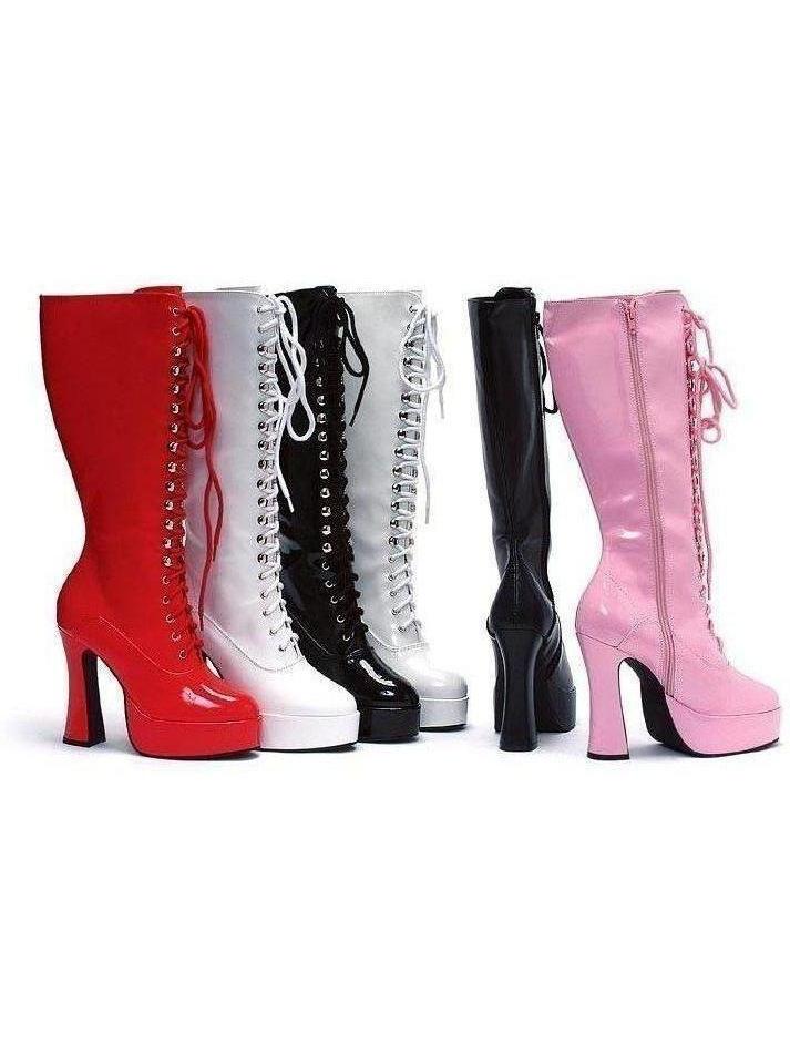 Knee High Lace Up Boots with 5 Inch Heel and Easy Walk Platform - Ellie Shoes