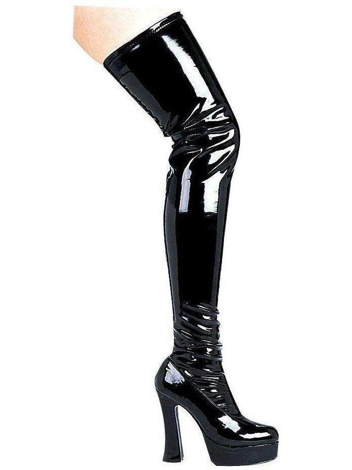 Thrill 5" Chunky Heel Thigh High Boots in Black, Red, and White - Sizes 6 to 16 by Ellie Shoes