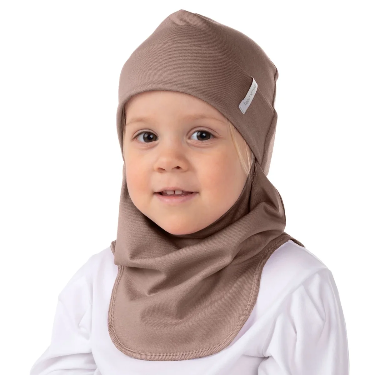 Kaksikerroksinen puuvillainen kypärämyssy, ruskea ja beige