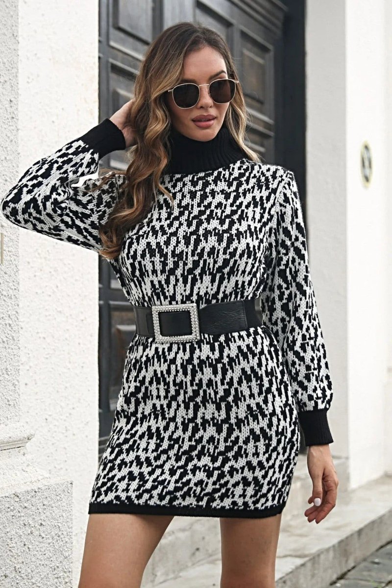 Heathered Turtleneck Sweater Dress With Soft Stretch Knit And Long-Sleeve Mini Silhouette