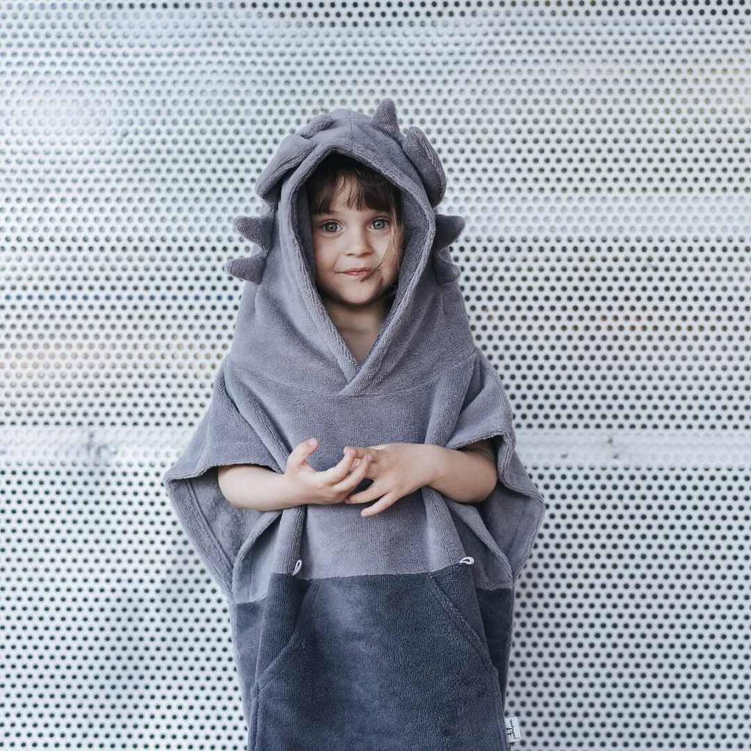 Lasten kylpyponcho Surfdragon, harmaa
